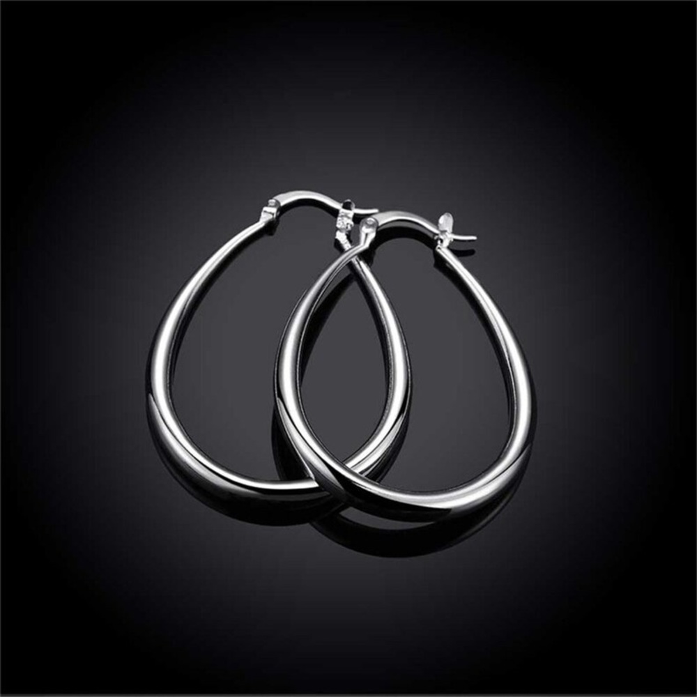 1 1/2” WHITE GOLD PLATED SOLID TEARDROP HOOP EARRINGS